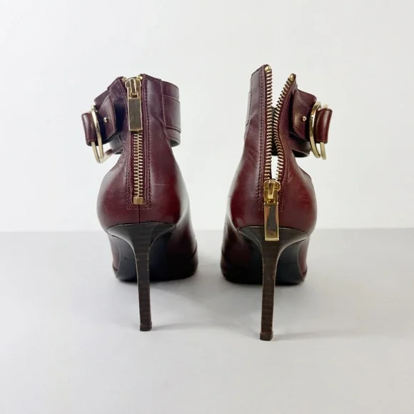 RACHEL ZOE BURGUNDY LEATHER ANKLE STRAP HEELS - Picture 5 of 9